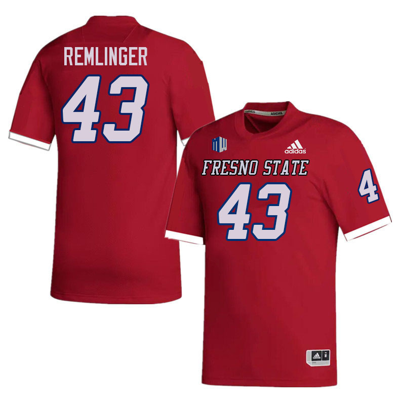 Men #43 Gus Remlinger Fresno State Bulldogs College Football Jerseys Stitched-Red